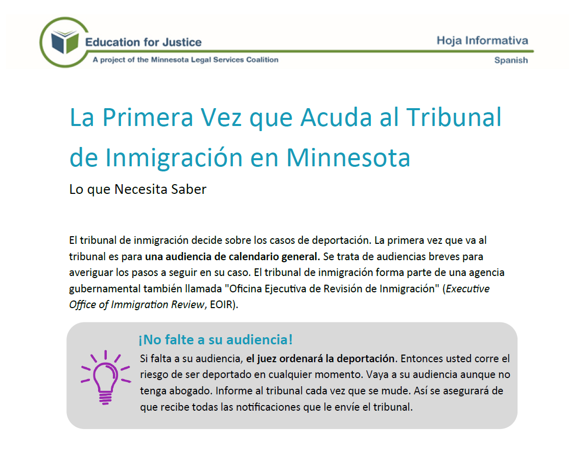 La Primera Vez que Acuda al Tribunal de Inmigración en Minnesota